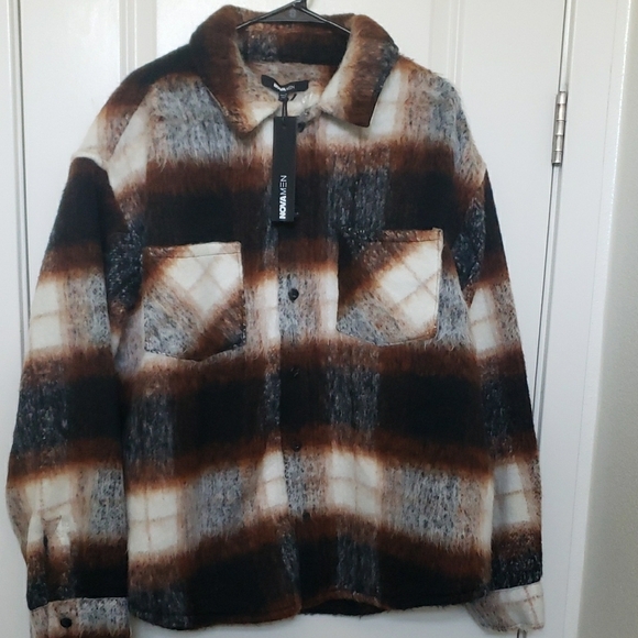 Brown and Black Lightweight Shirt Jacket with Plaid Pattern - Picture 1 of 6